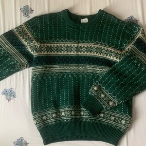 Vintage Guy 100%wool Green Patterned Sweater